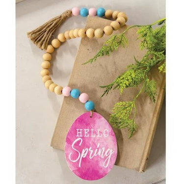 Hello Spring Wood Bead Garland w Easter Egg - The Fox Decor